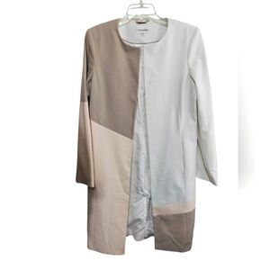 2887) Calvin Klein Open Front Colorblock Knee Length Overcoat Size 12